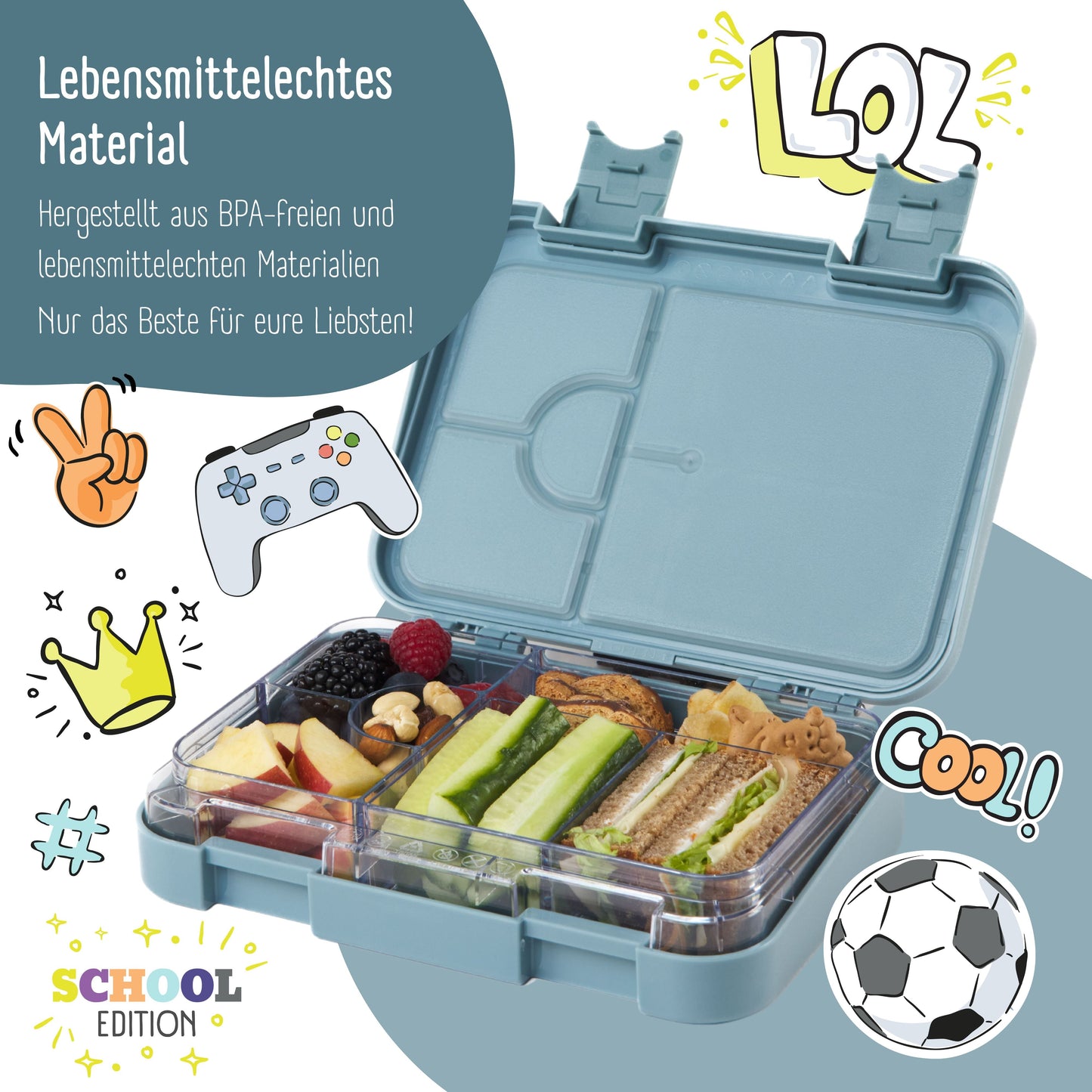 Kids' lunch box with compartments, lunchbox, bento box - Game