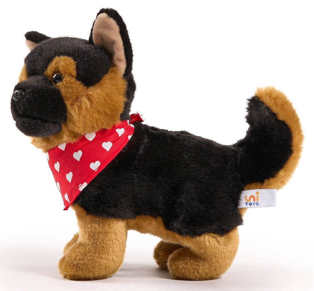 Peluche Berger Allemand, Debout, avec Écharpe (Motif en Forme de Cœur), 26 cm (Longueur)