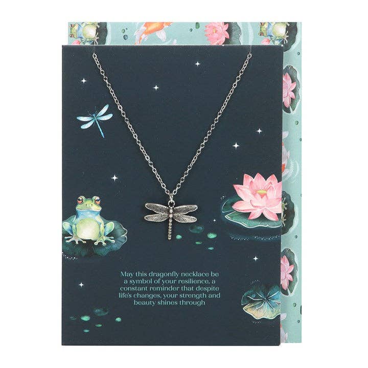 Dragonfly necklace on greeting card