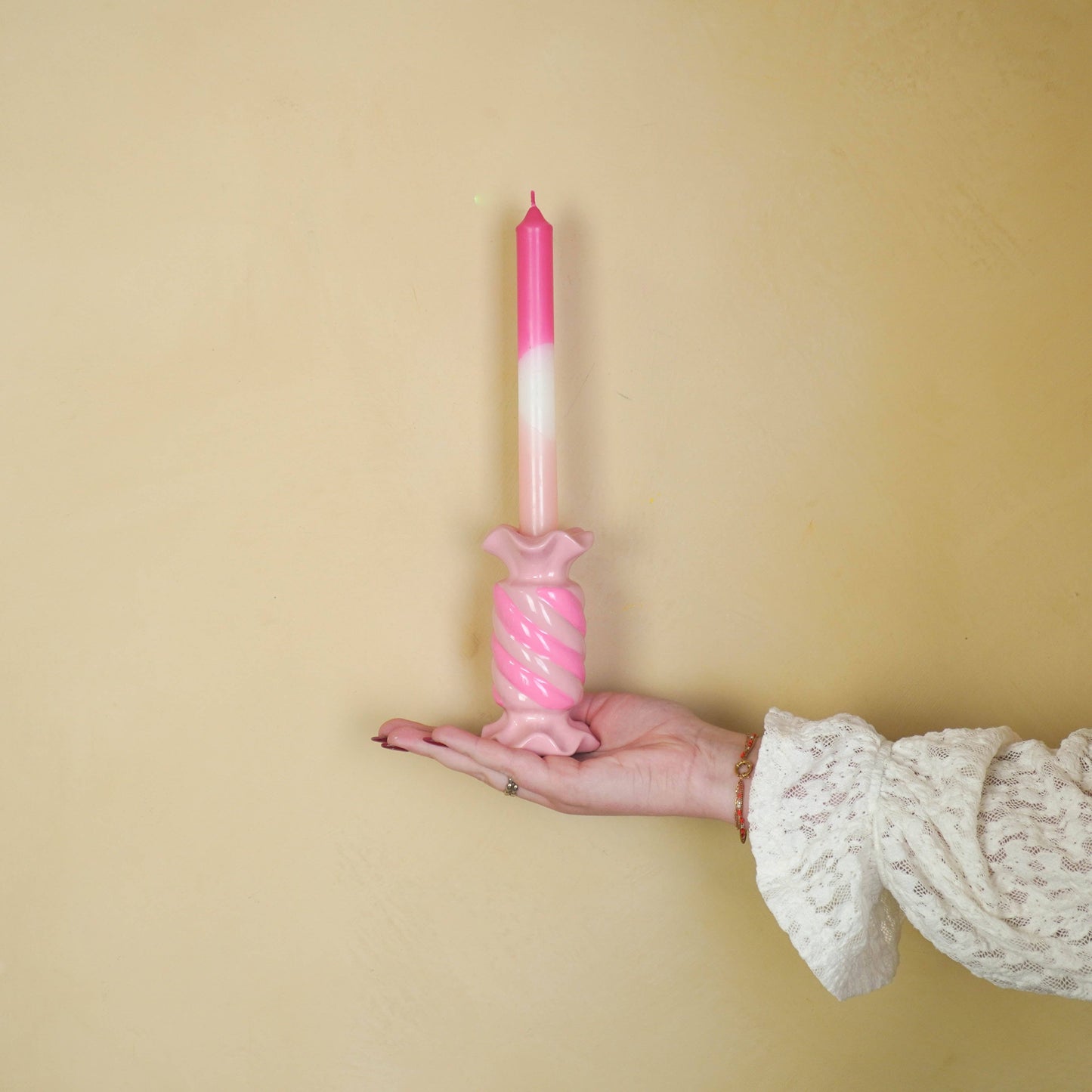 Candlestick - Toffee Candy - Ceramic - Pink/Neon - 7.5x7.5x13 cm