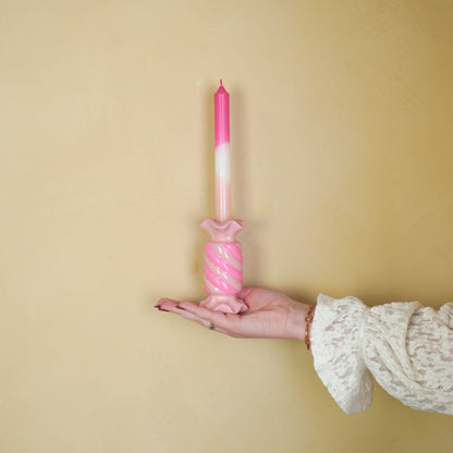 Candlestick - Toffee Candy - Ceramic - Pink/Neon - 7.5x7.5x13 cm