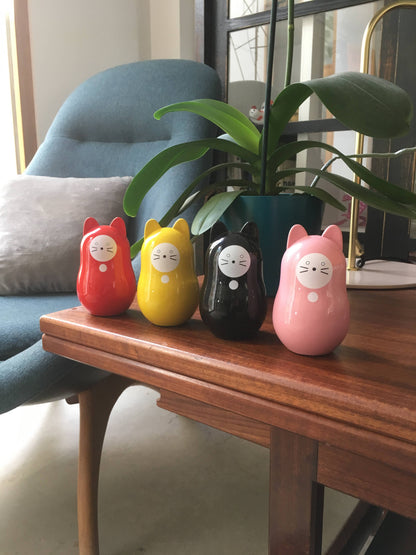 Yellow Daruma Cat "Good Fortune"