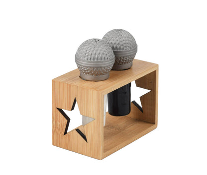 Sel et poivre Microphones avec support en bois