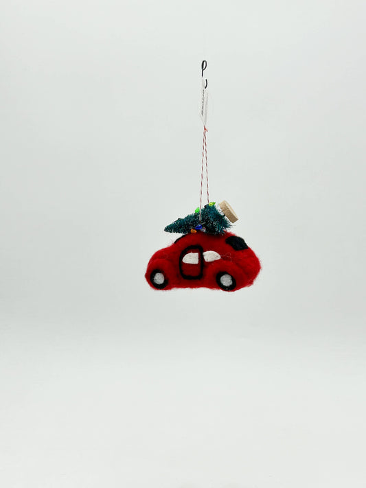 Felt Christmas car figurine with tree decoration