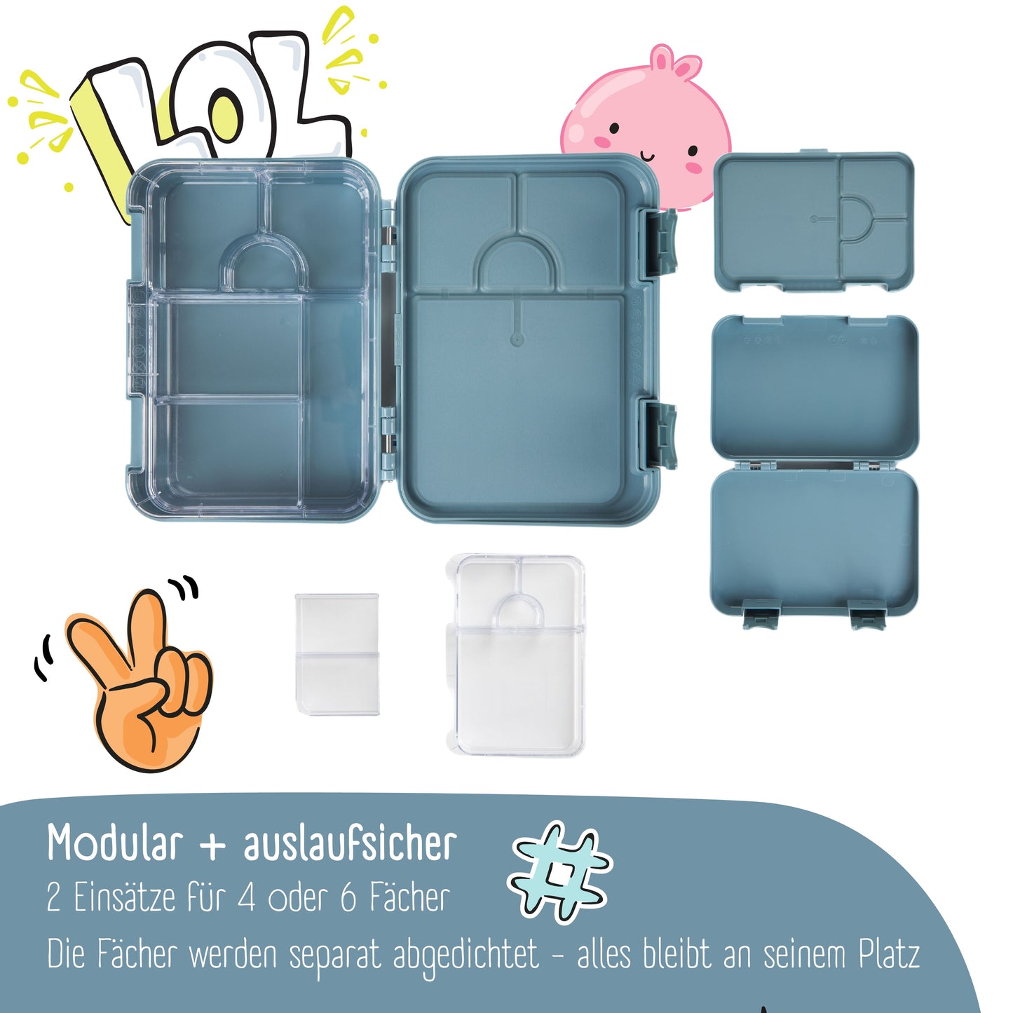 Children's lunchbox with compartments, lunch box, Bento box - Blue