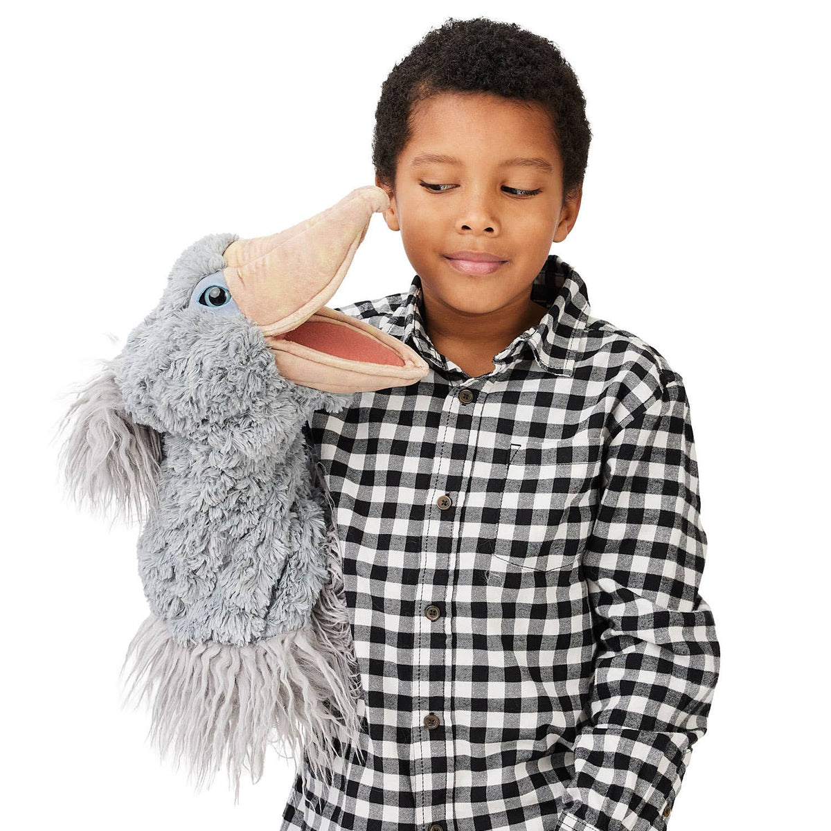Shoebill hand puppet from the Nile for puppet theatre