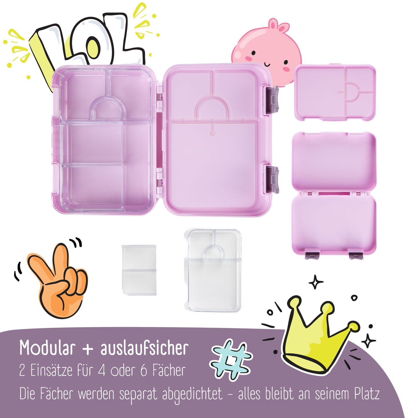 Kids lunch box with compartments, Lunchbox - Purple sticker