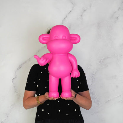Ornement - Figurine Singe Hang Loose 'La Légende' - Résine de poly - Rose - 33x21x50cm