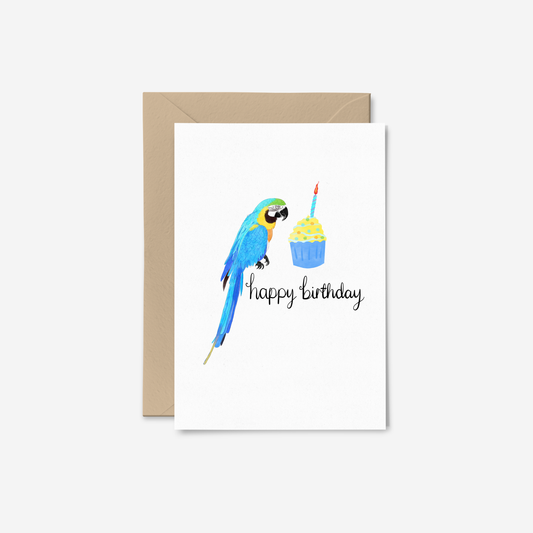 Carte d'anniversaire Perroquet Ara Bleu