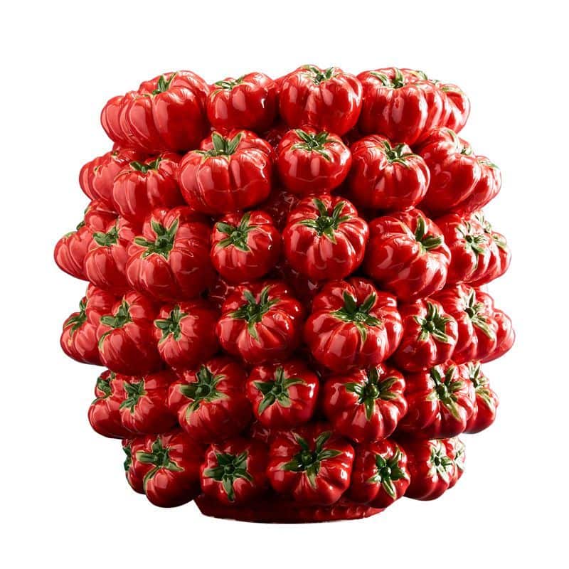 Tomato Vase, Red Stoneware, 33.5 x 32 x 33 cm Handmade