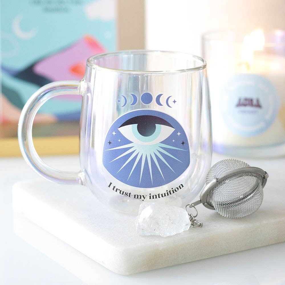 Intuition double-walled glass mug with Aura crystal tea infuser