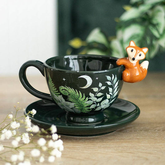Tasse à thé imprimée forêt verte avec renard