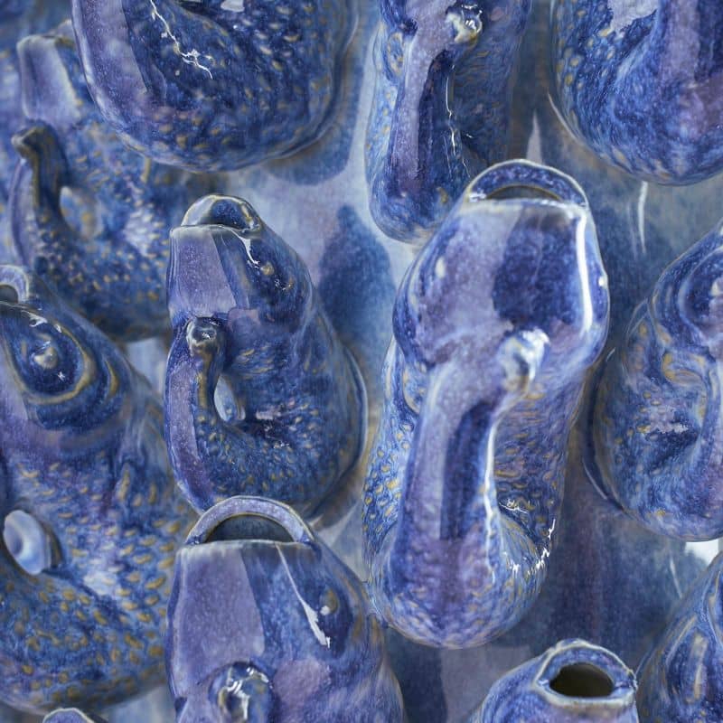 Fish school vase, blue stoneware, 24 x 24 x 32 cm