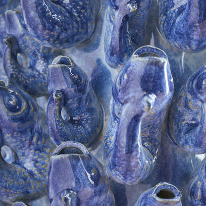 Fish school vase, blue stoneware, 24 x 24 x 32 cm