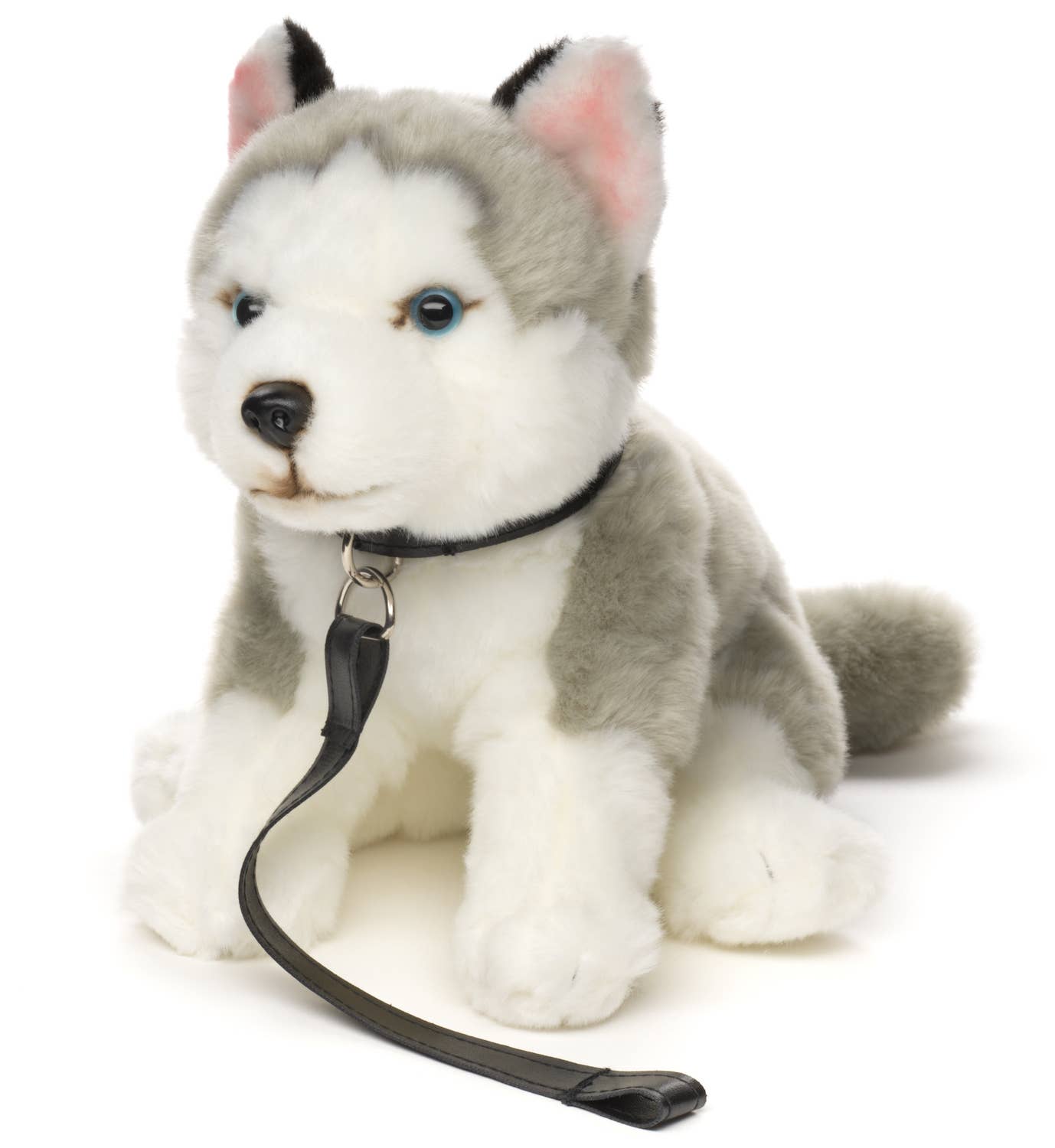 Peluche Husky gris, assis (avec laisse)