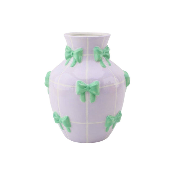 Vase - Flower Vase with Ribbons - Lilac/Mint - 14x14x19cm