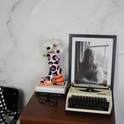 Leopard Print Boot Vase - Pink/Orange