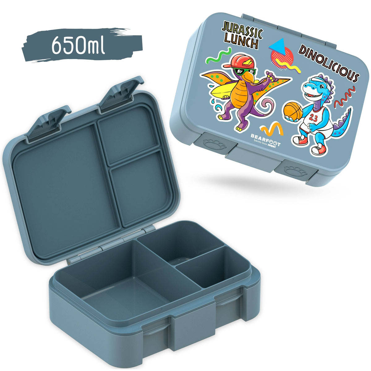Lunch box with compartments, lightweight & leak-proof - Dinos blue