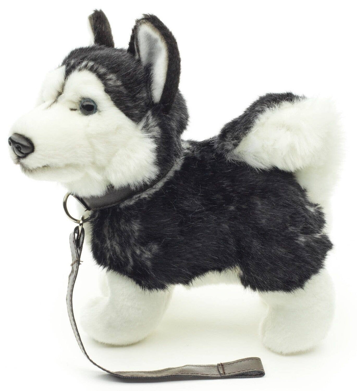 Peluche chiot husky debout avec laisse
