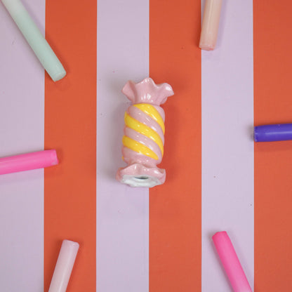 Candlestick - Toffee Candy - Ceramic - Pink/Yellow - 7.5x7.5x13 cm