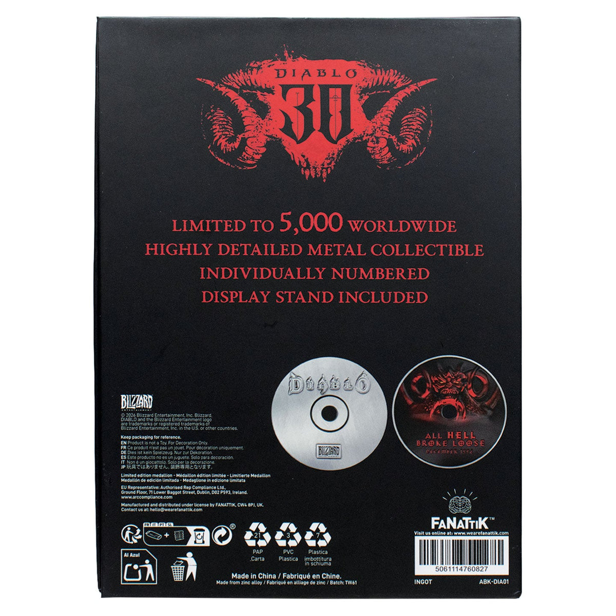 Emballage de la réplique du CD-ROM Diablo 30e anniversaire Fanattik – face arrière