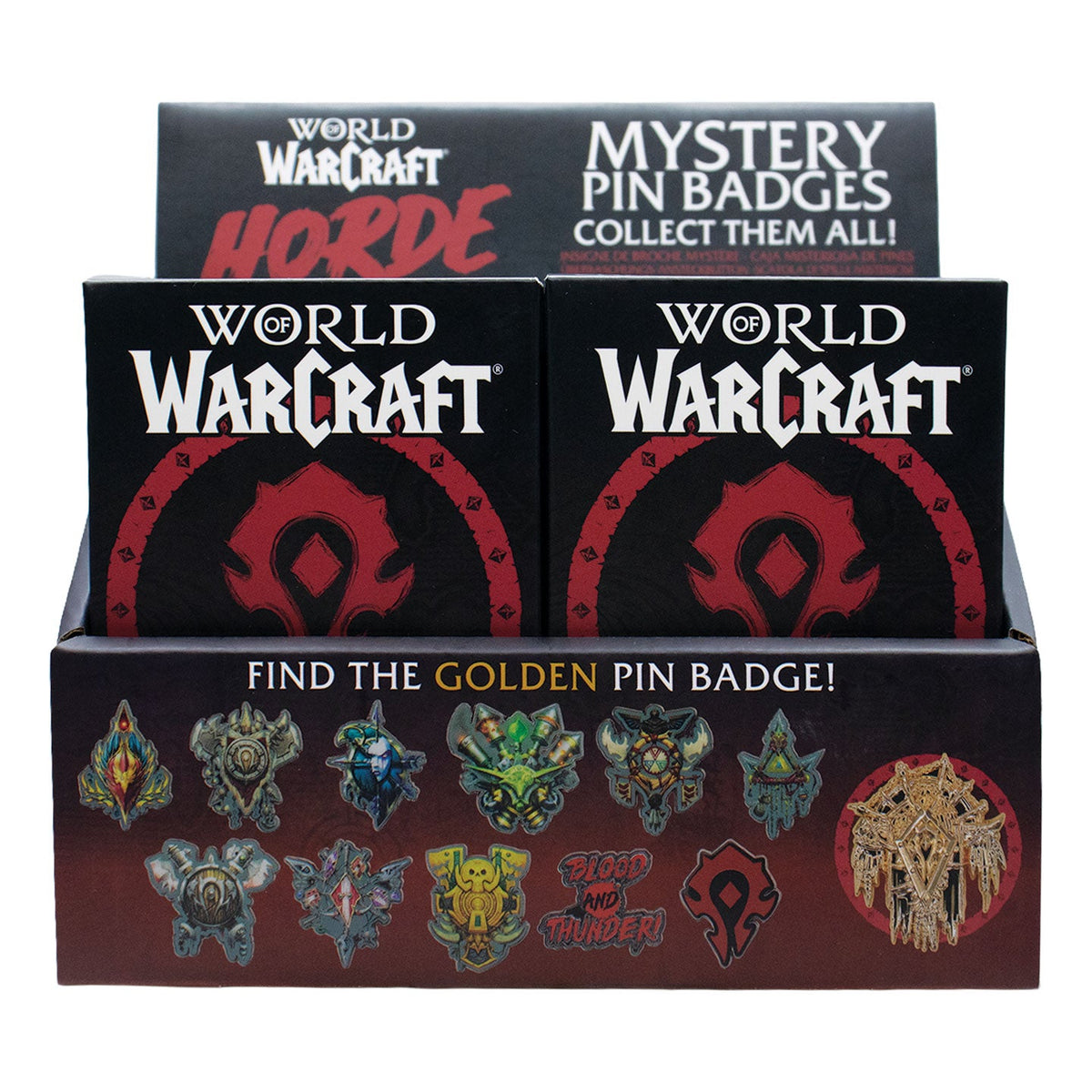 Display of 12 World of Warcraft Blind Boxes - Horde Mystery Pins