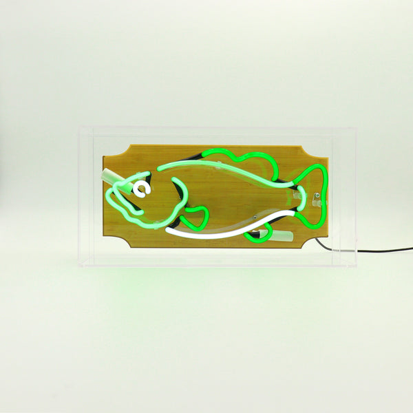 'Trophy Fish' Glass Neon Box Sign - Green