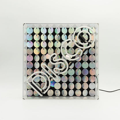 Glass neon sign 'Disco' with glitter