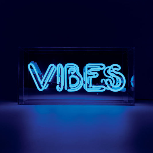 Neon Glass Box Sign 'Vibes