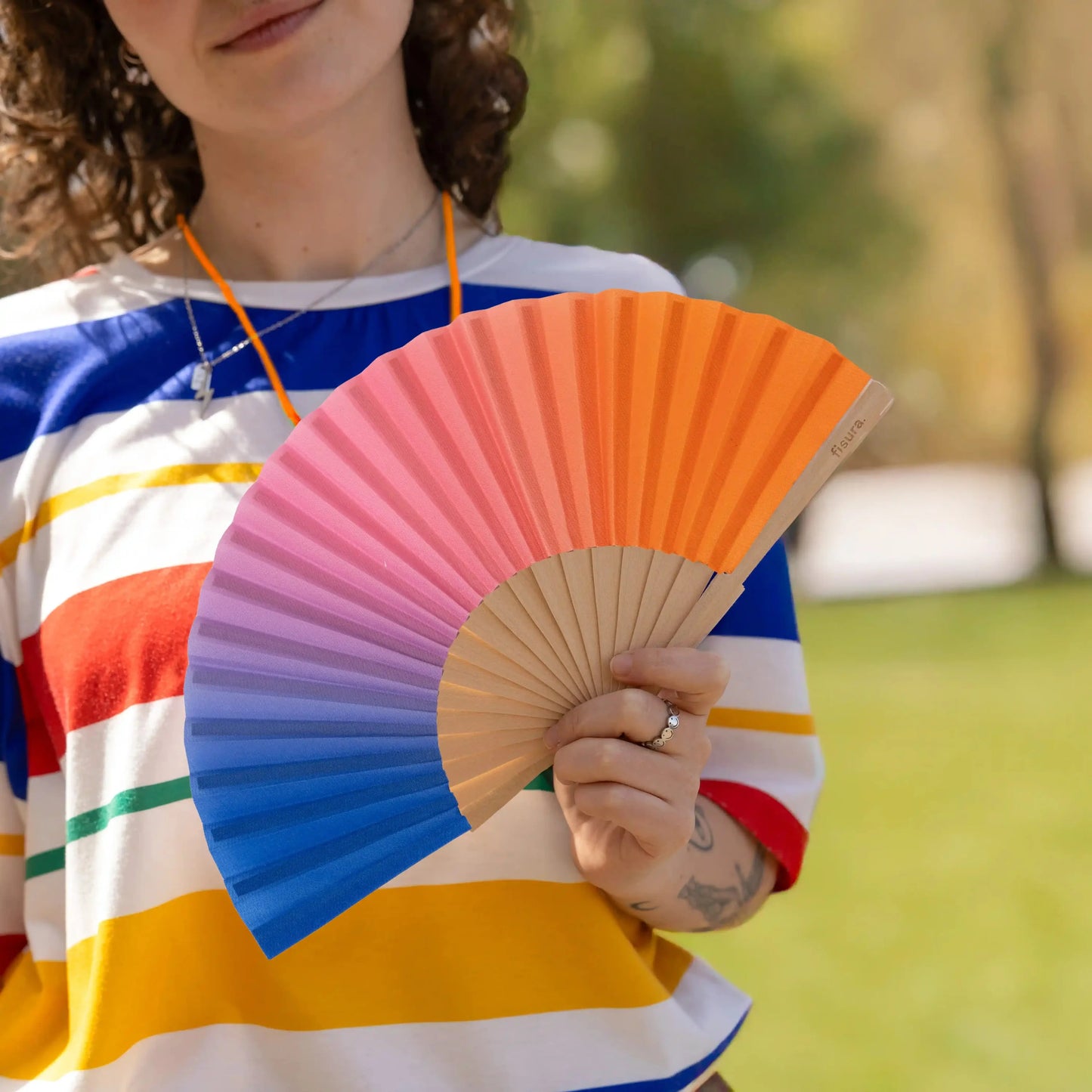 Éventail Mini Imprimé Dégradé Rose et Bleu – Fisura – vue 2