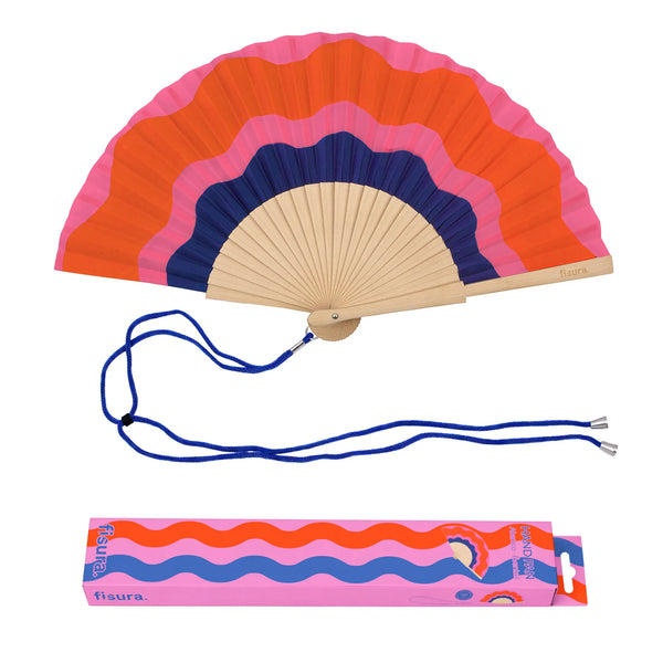 Éventail « Ondas » Rouge, Rose et Bleu – Fisura