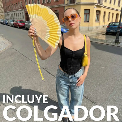 Éventail Imprimé Vagues Jaunes – Fisura – vue 2