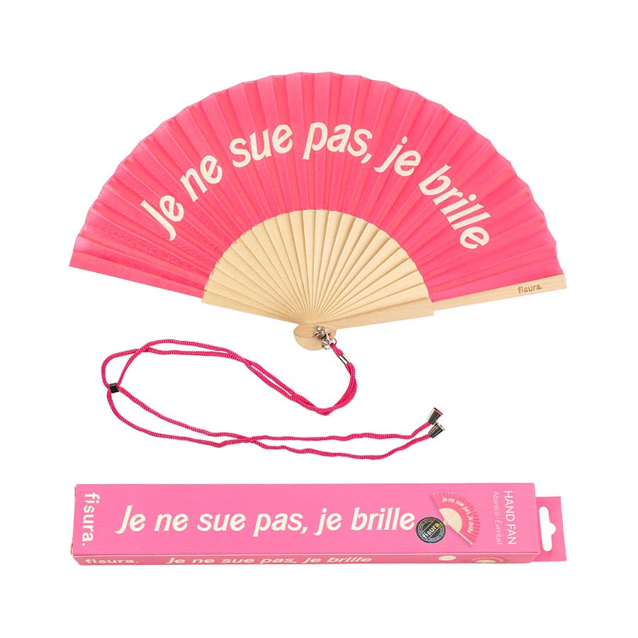 Éventail « Je ne sue pas, je brille » Rose – Fisura