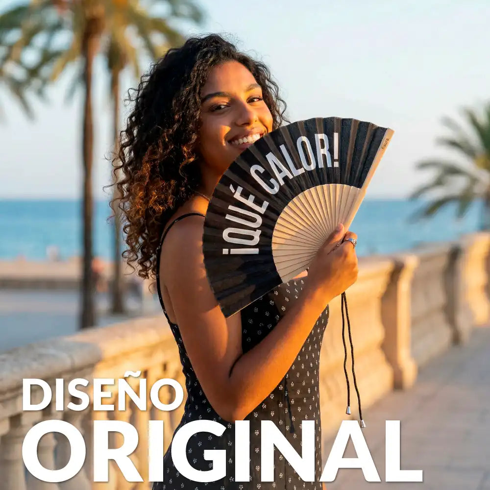 Éventail « Qué calor » Noir