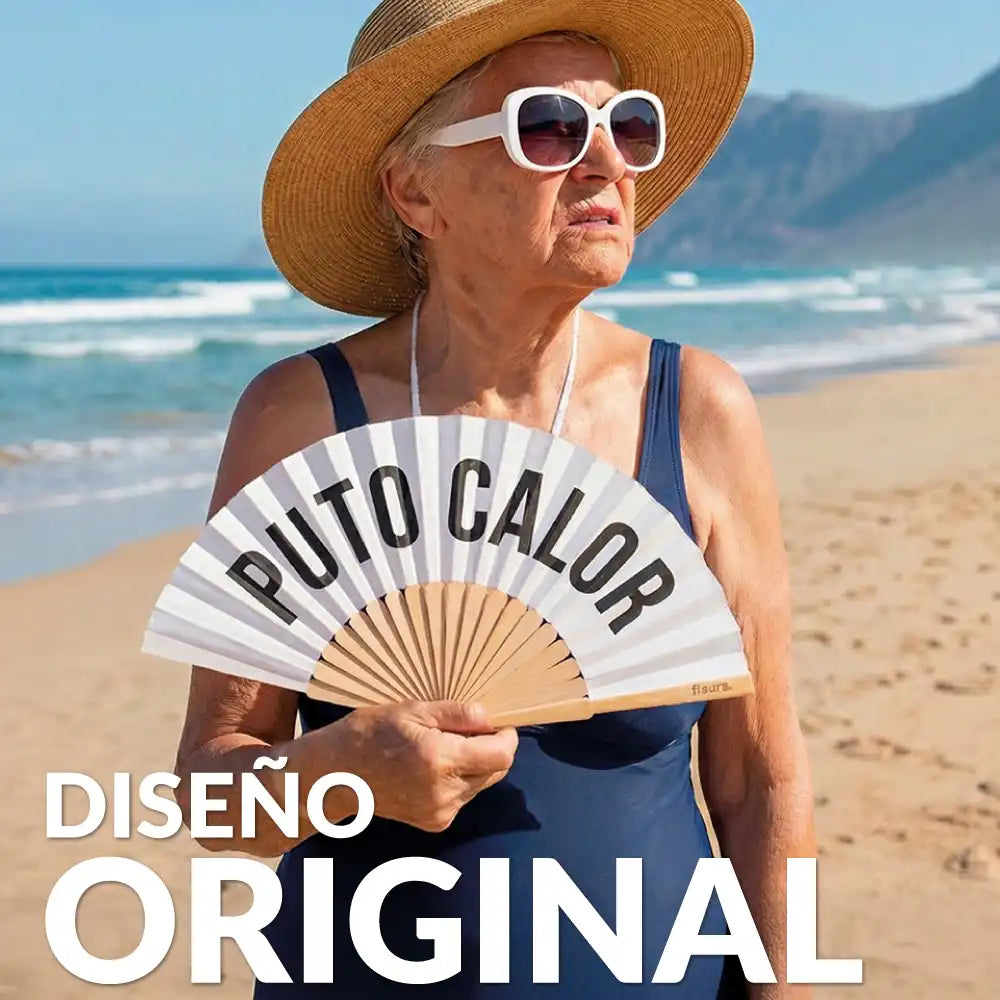 Éventail « Puto calor » Blanc