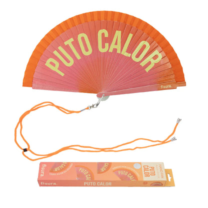 Éventail Imprimé « Puto calor » Effet Dégradé Orange – Fisura