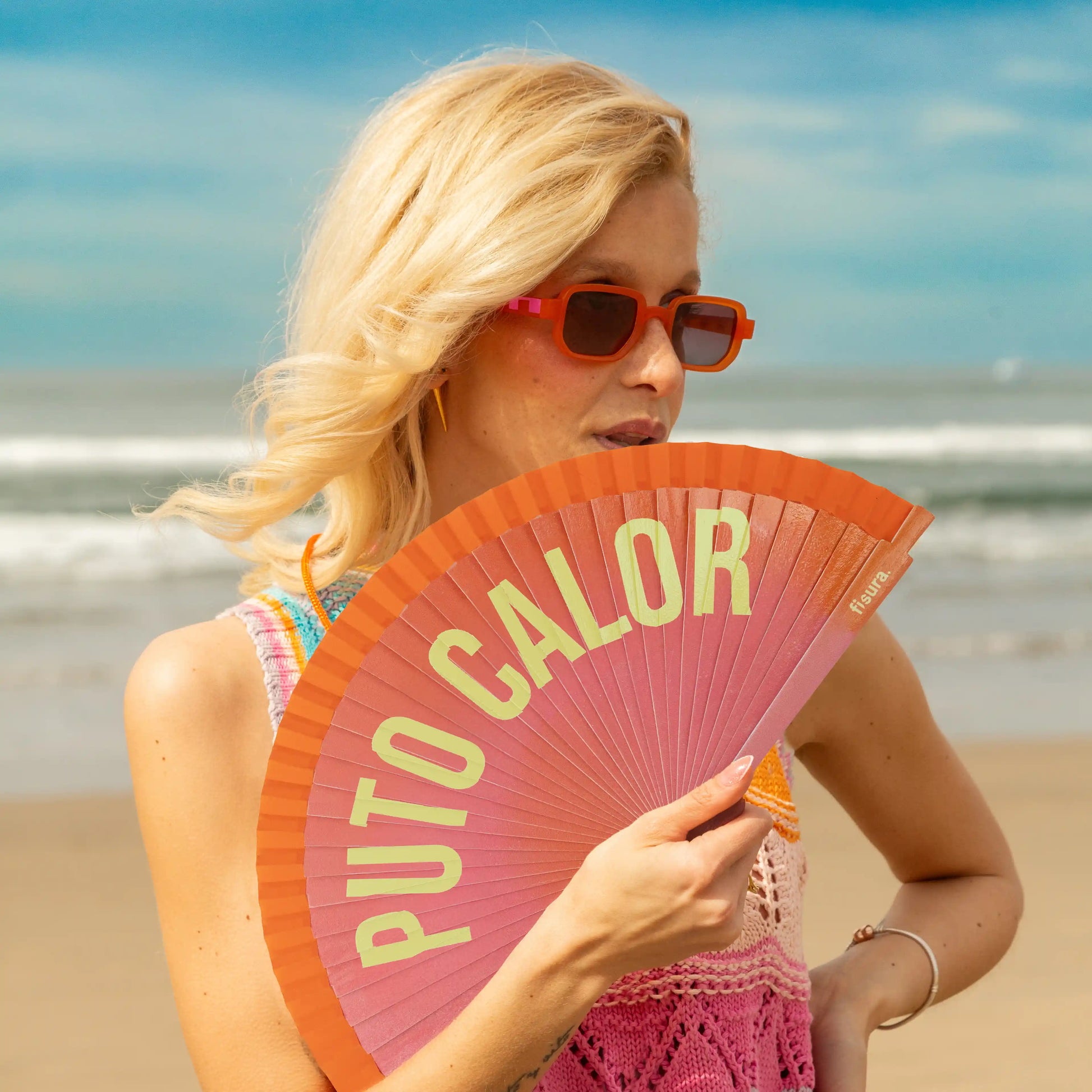 Éventail Imprimé « Puto calor » Effet Dégradé Orange – Fisura – vue 2