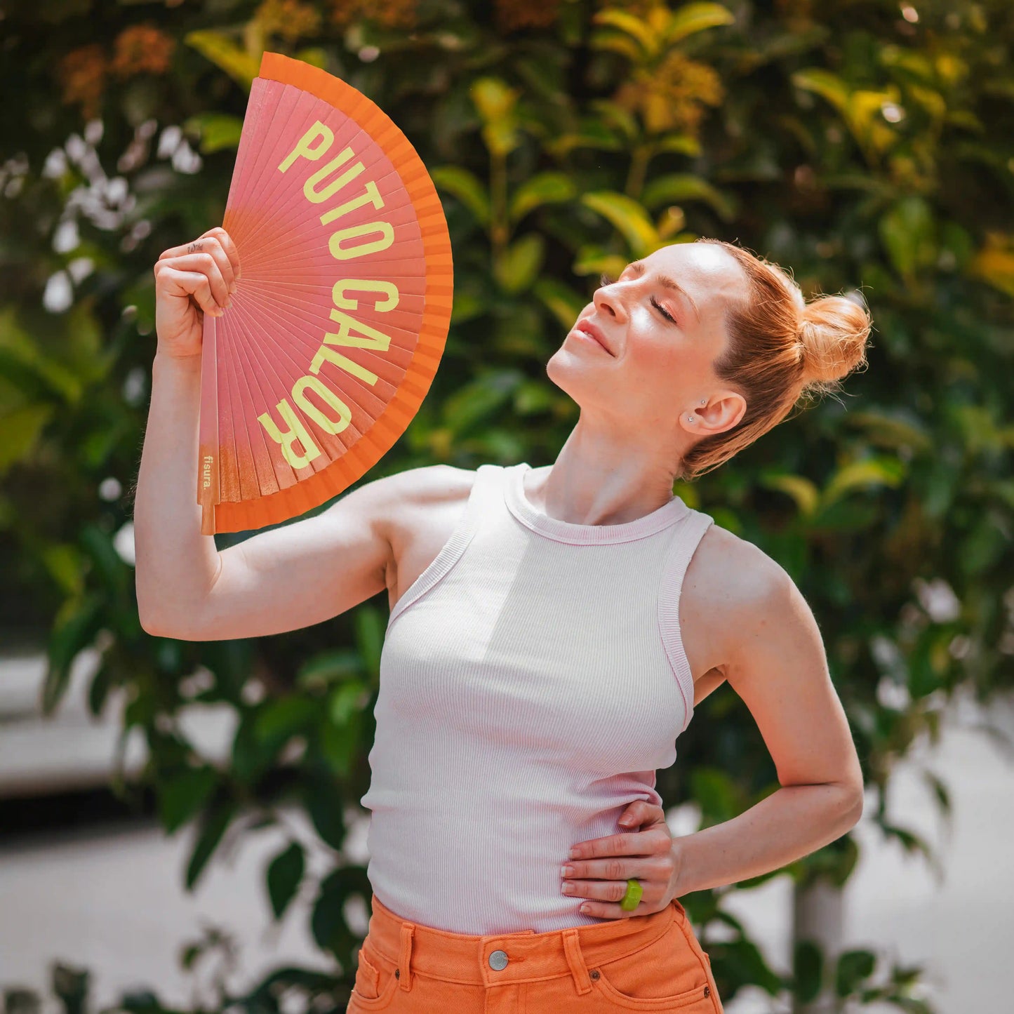 Éventail Imprimé « Puto calor » Effet Dégradé Orange – Fisura – vue 5