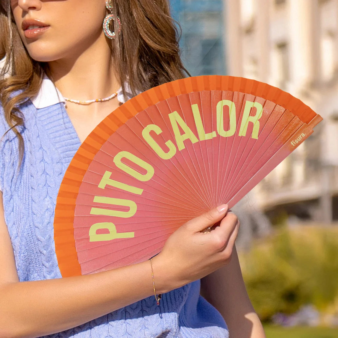 Éventail Imprimé « Puto calor » Effet Dégradé Orange – Fisura – vue 4
