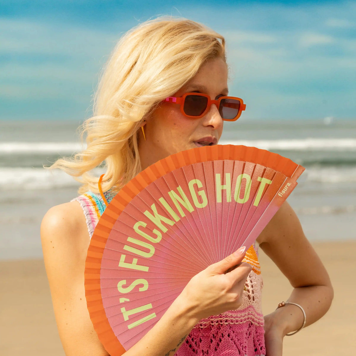 Éventail Imprimé « I'm fucking hot » Dégradé Orange