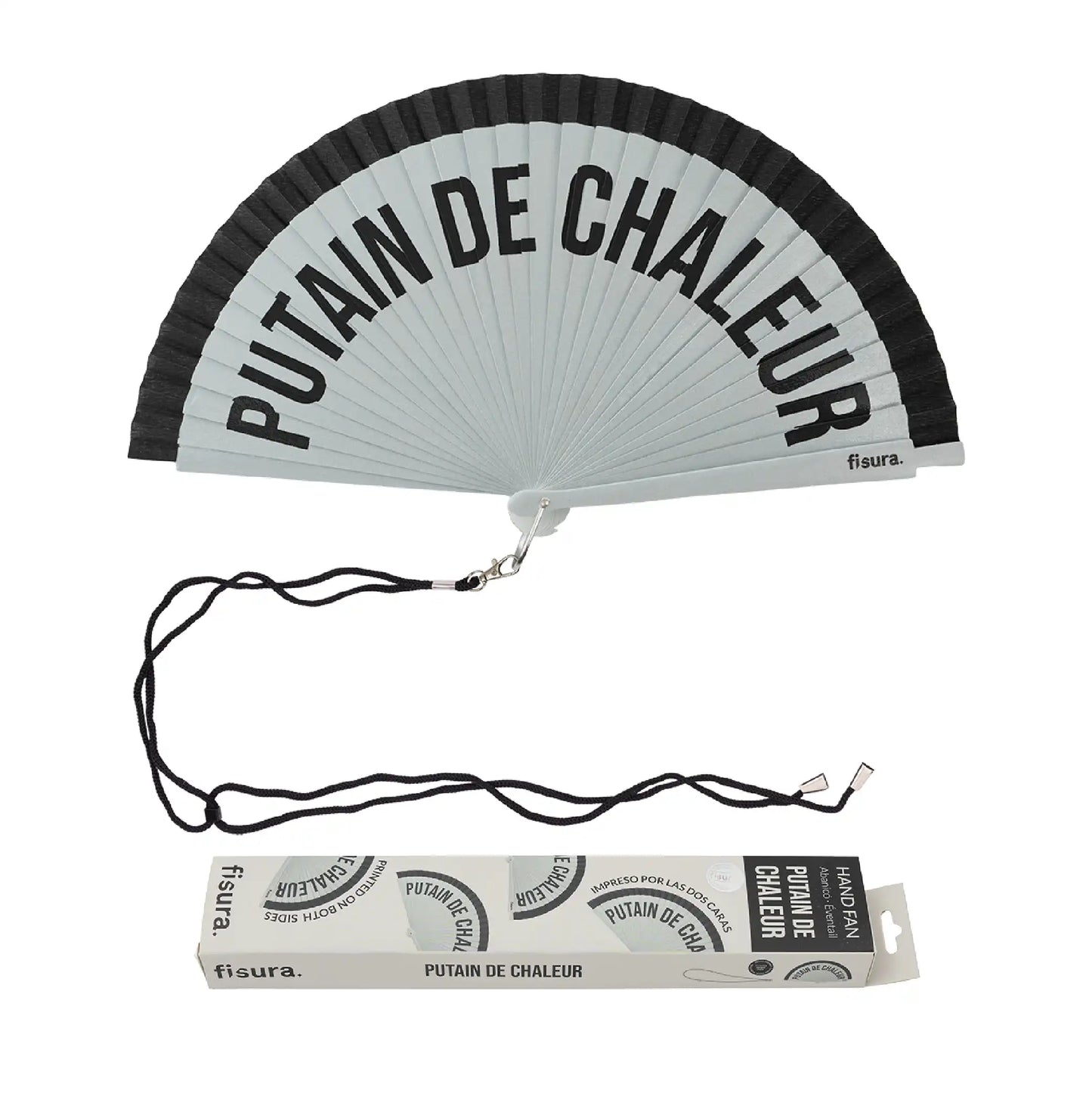 Éventail Imprimé « Putain de chaleur » Gris et Noir – Fisura