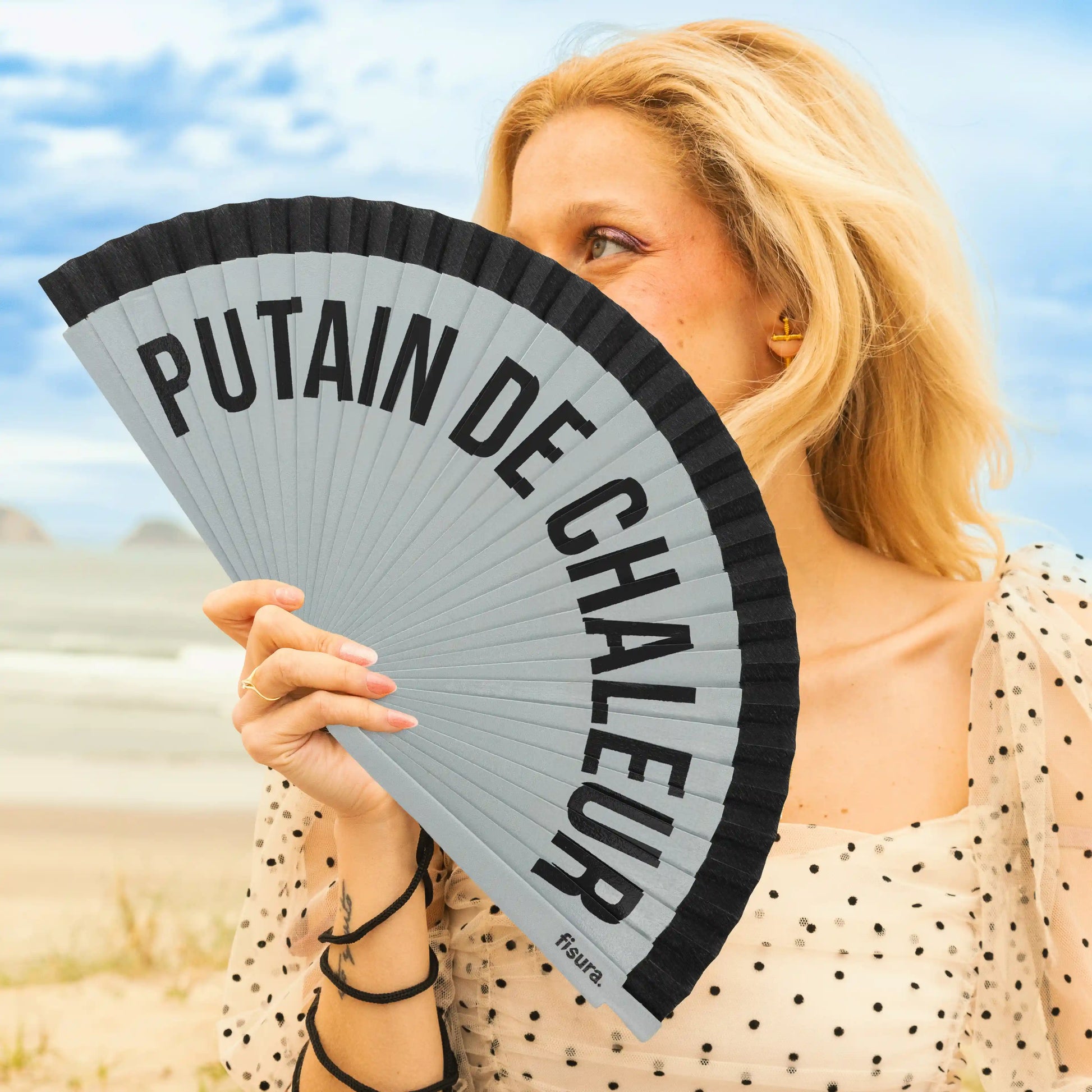 Éventail Imprimé « Putain de chaleur » Gris et Noir – Fisura – vue 4