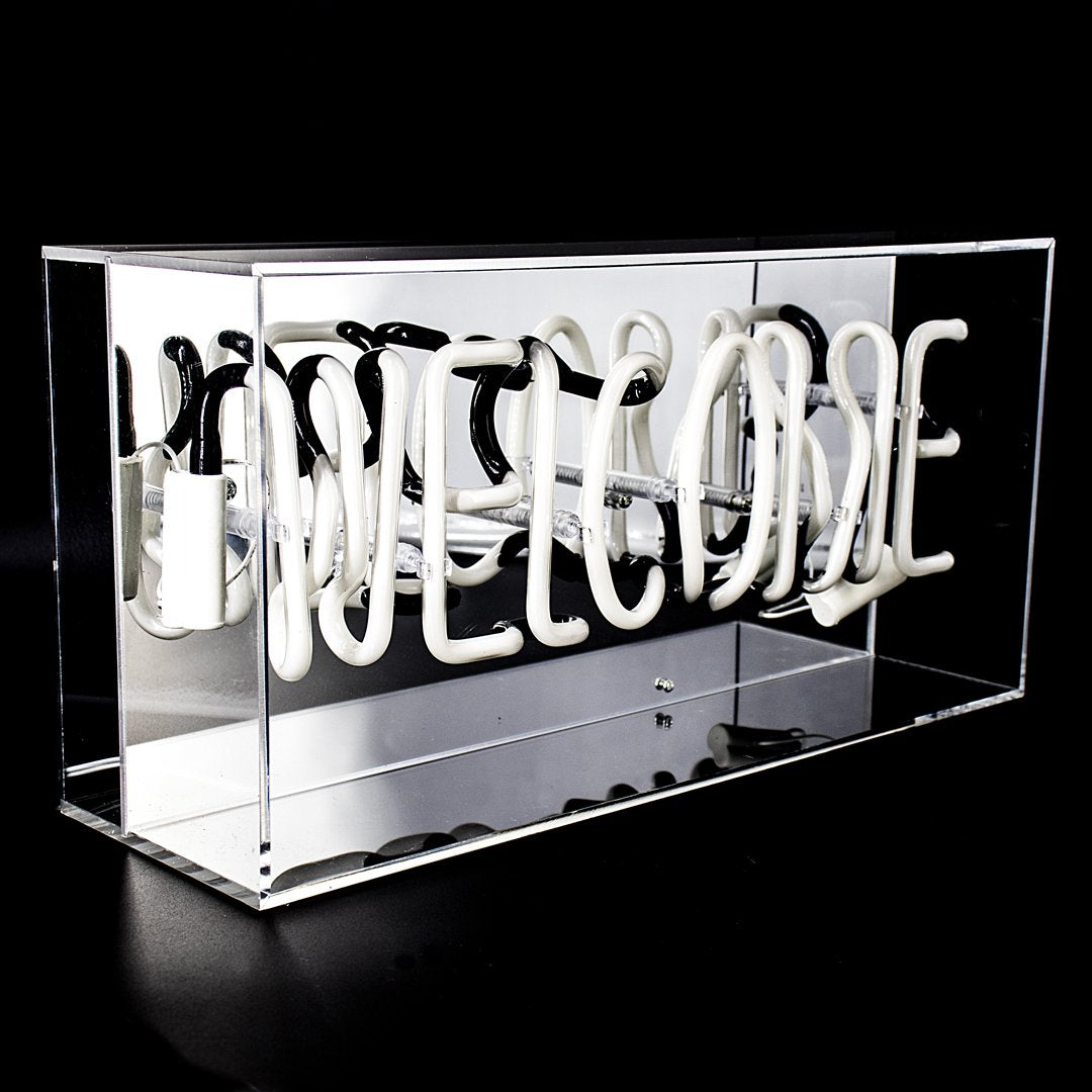 'Welcome' Glass Neon Sign - Pink