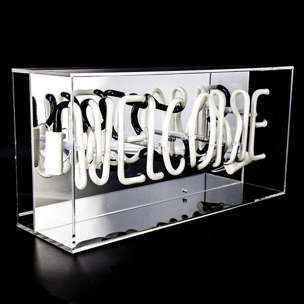 'Welcome' Glass Neon Sign - Pink
