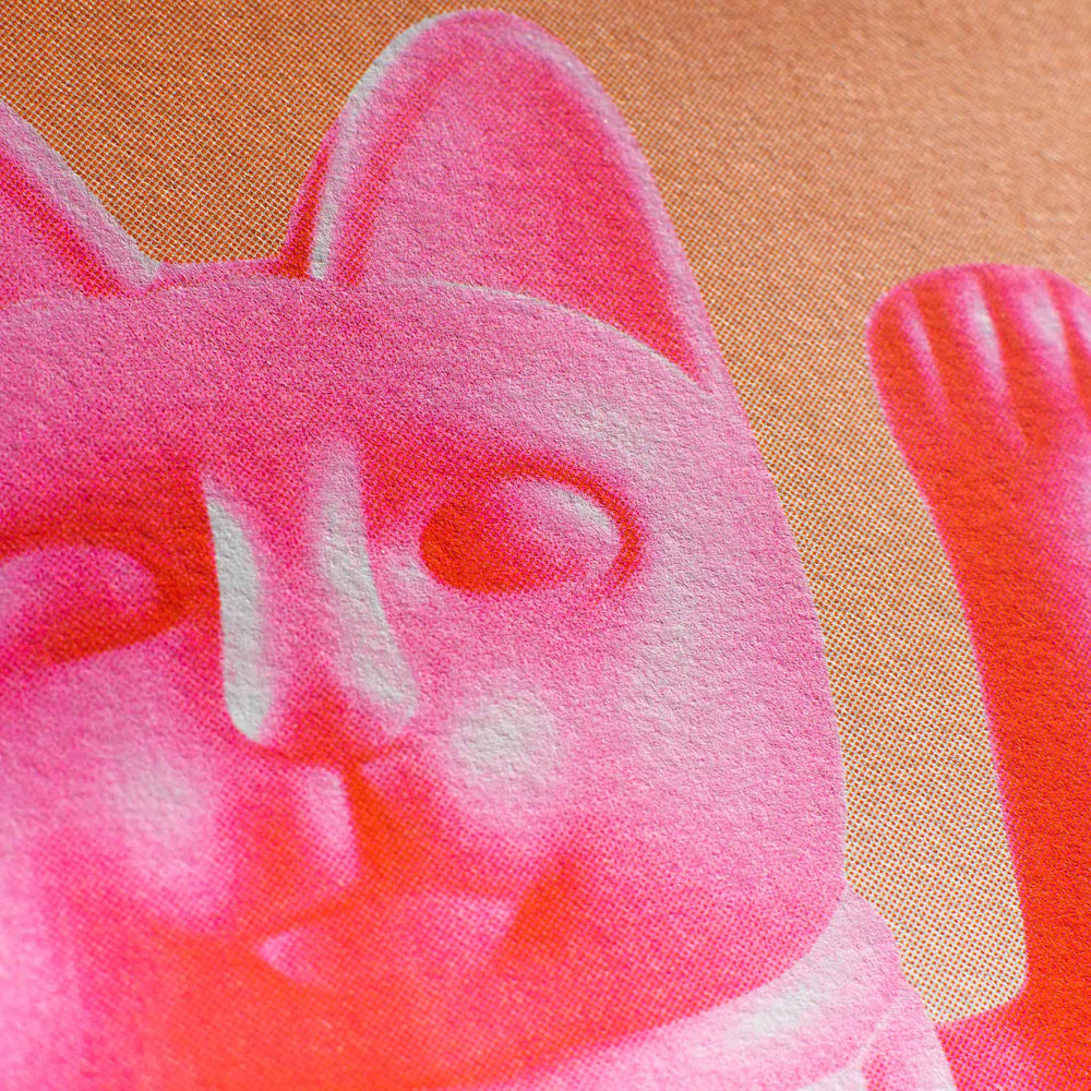 Stampa Risograph A3 Chat Chanceux Rose