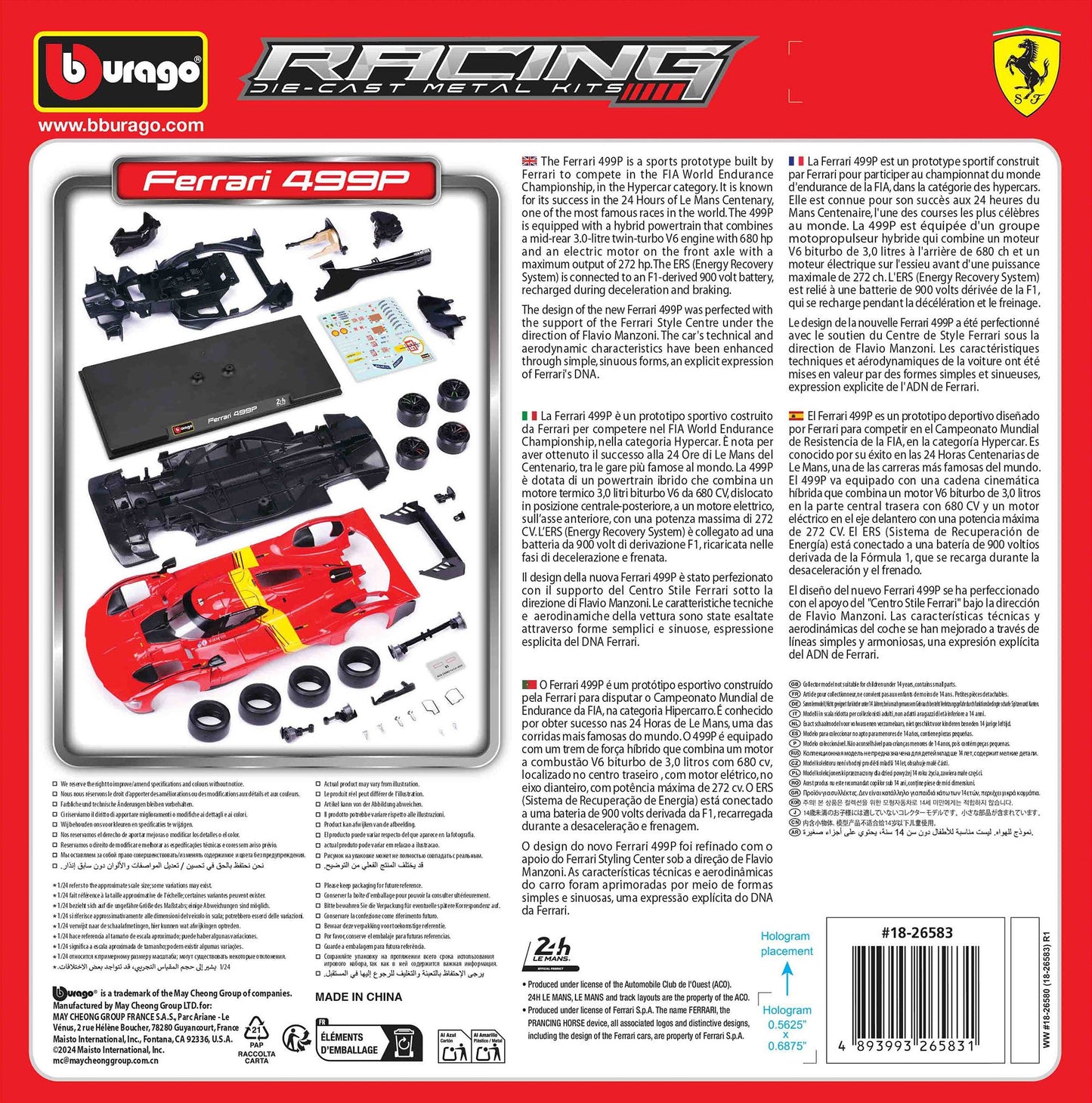 FERRARI 499P LE MANS HYPERCAR (#51) 1:24 RACE KIT