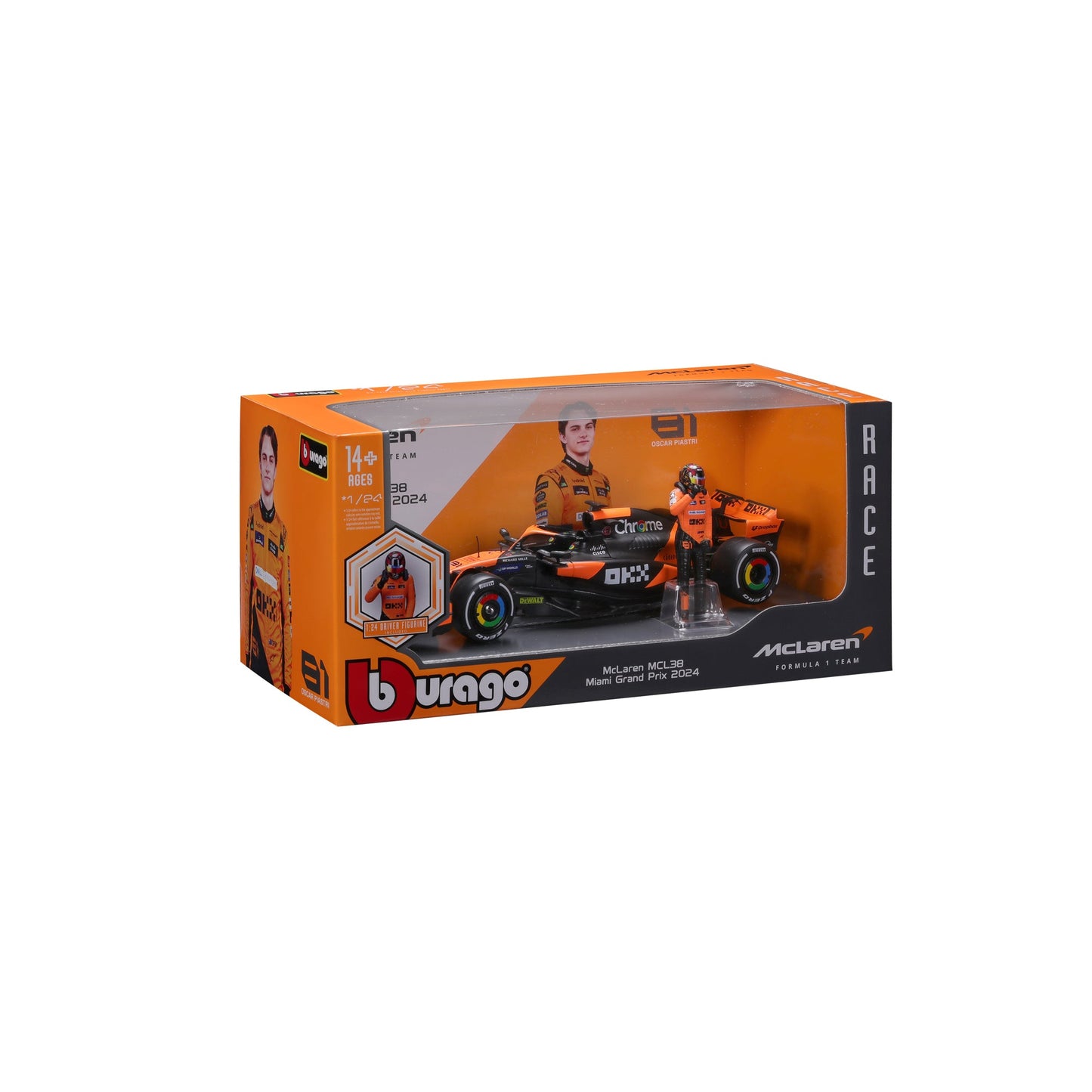 1:24 F1 MCLAREN MCL38 2024 WITH PIASTRI DRIVER FIGURE