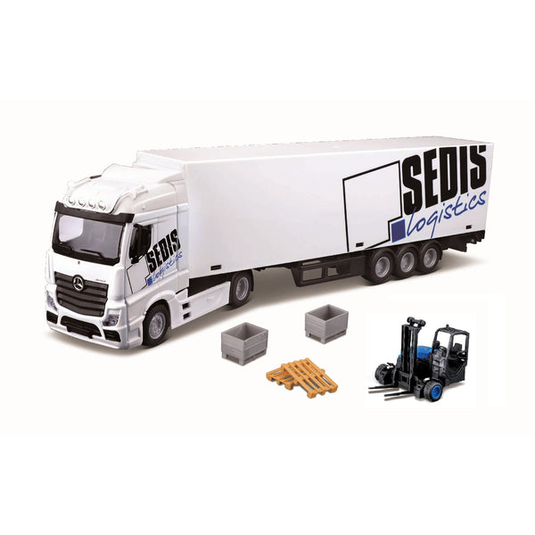 1:43 MB ACTROS STREET FIRE TRUCK TRANSPORTERS LIFT TRUCK AND LOADER WITH PALLETS
