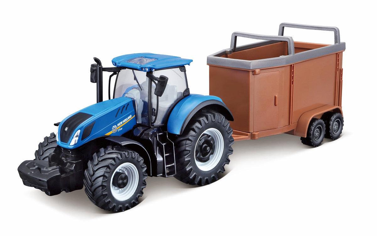 NEW HOLLAND T7.315 TRACTOR 10CM WITH HORSE TRAILER
