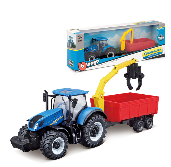 TRACTEUR NEW HOLLAND T7315 DE 10 CM AVEC CHARGEUR ET REMORQUE